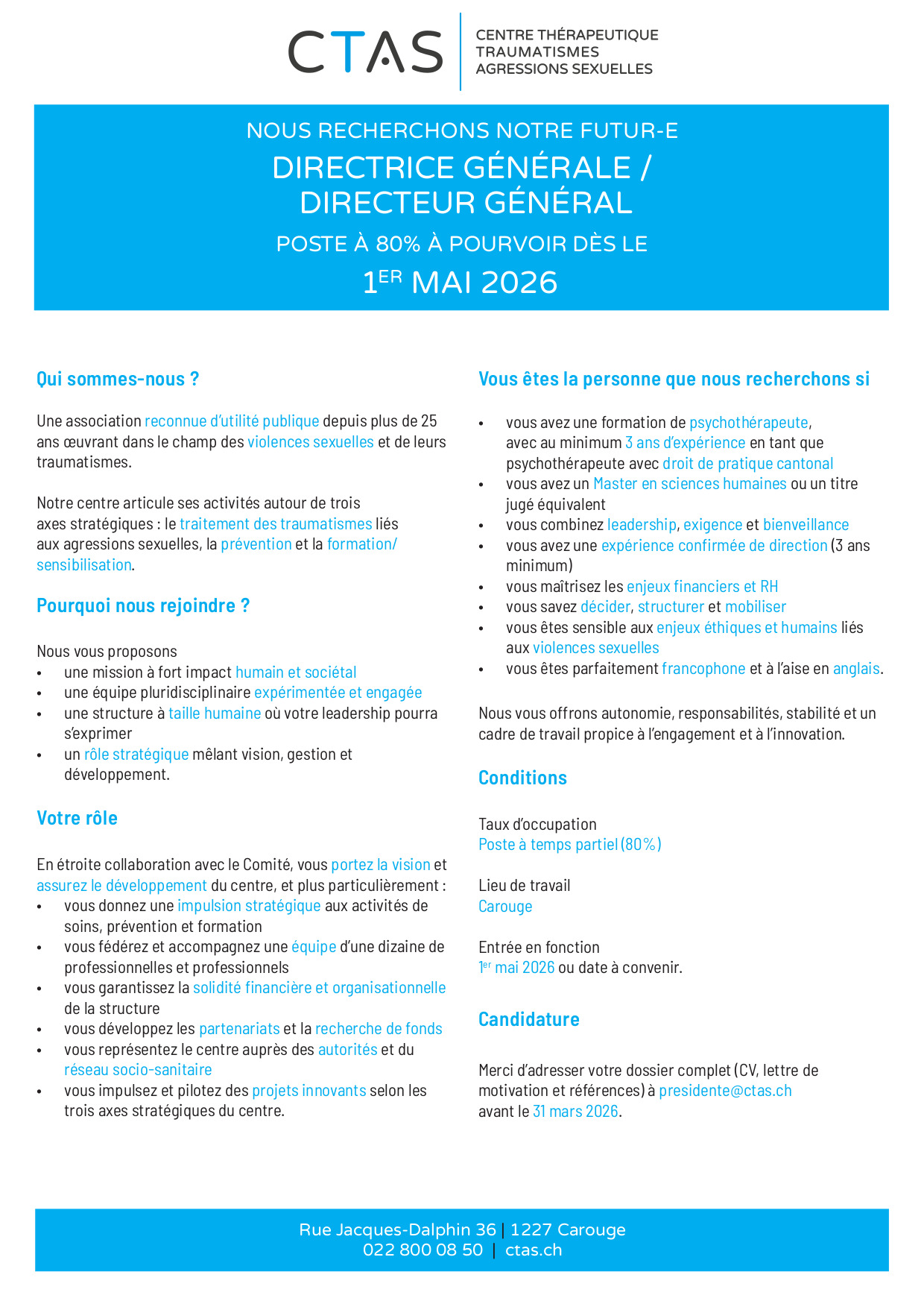 Offre d'emploi poste de direction