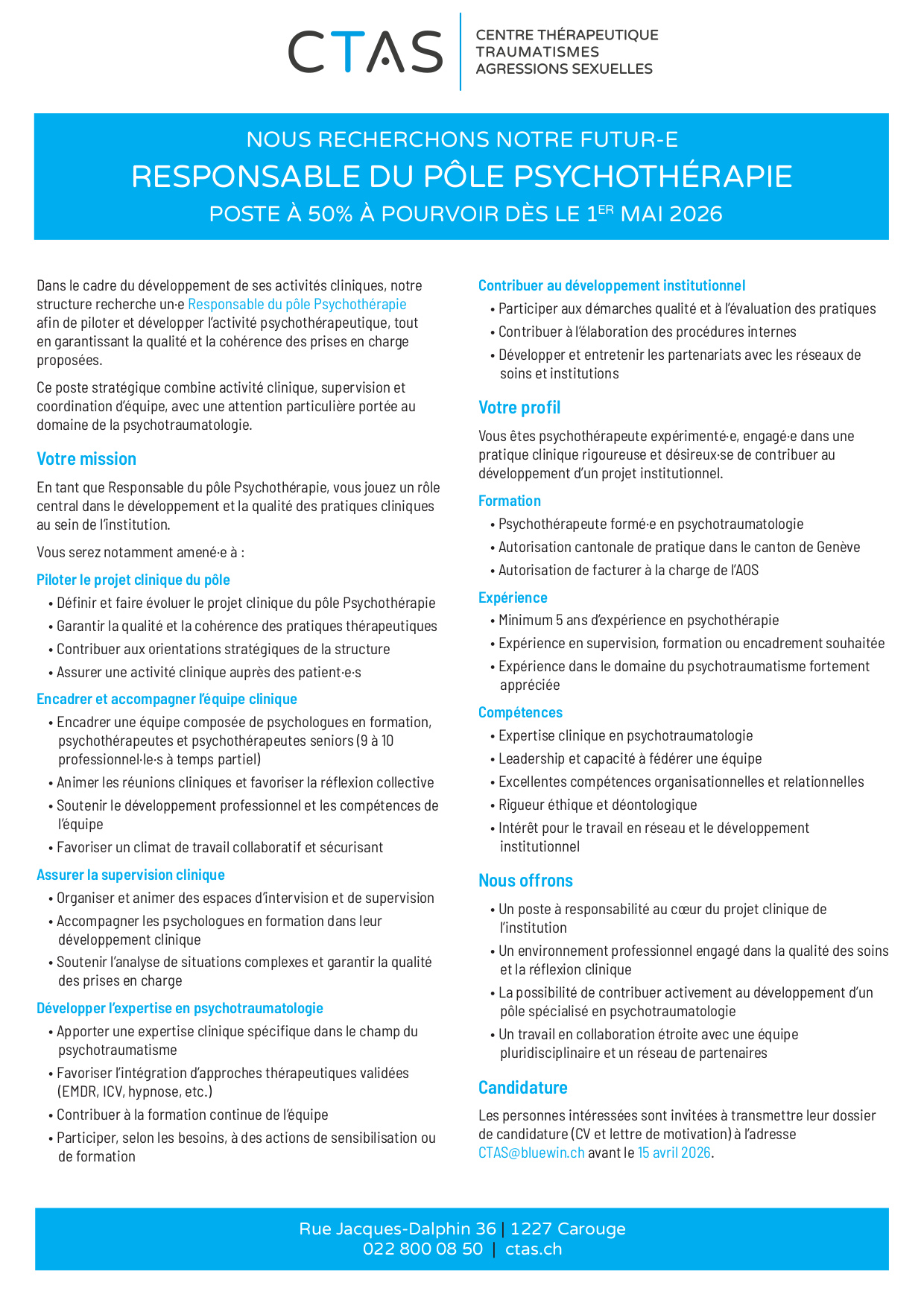 Offre emploi responsable thérapeutique